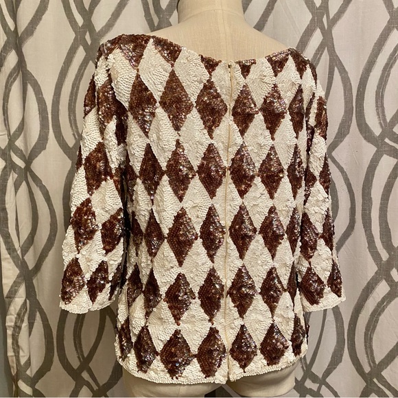 Vintage 60s Valentina Harlequin Sequin Wool Top Zip Up Back Approx Size XL - Picture 4 of 6